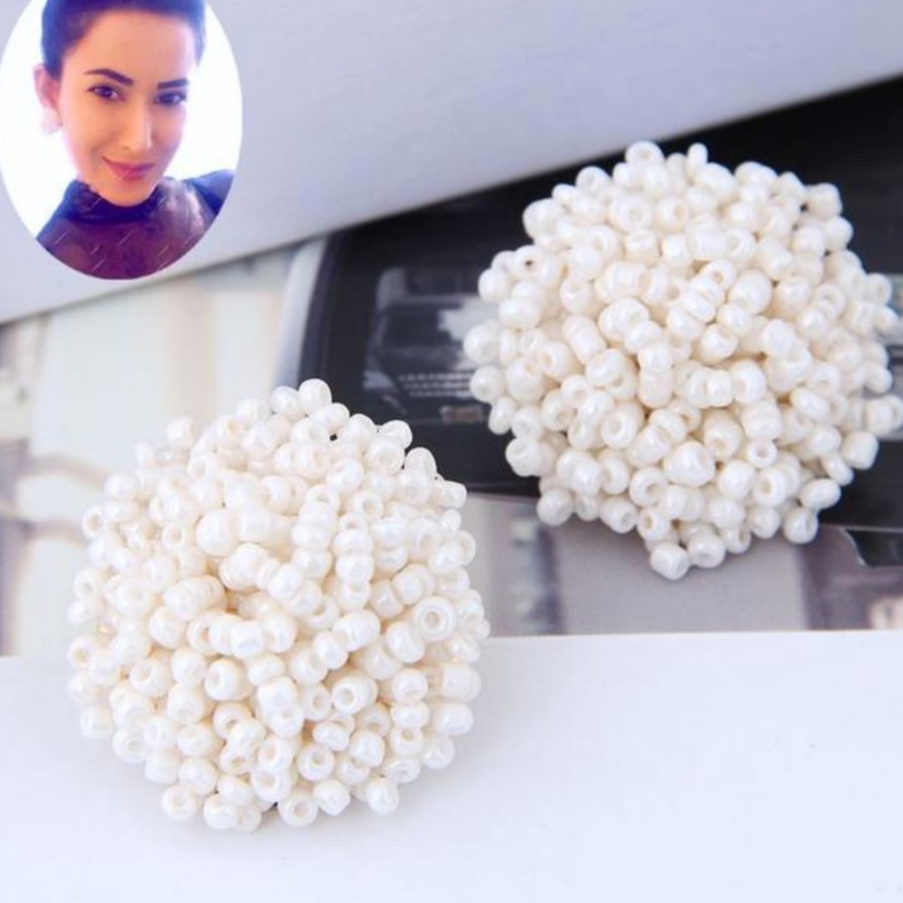 Janelle | White Beaded Statement Earrings - Picture 2 of 4